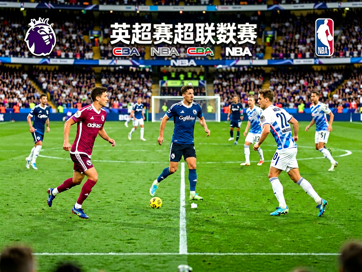 英超联赛比赛现场，展示足球场和球队竞技画面